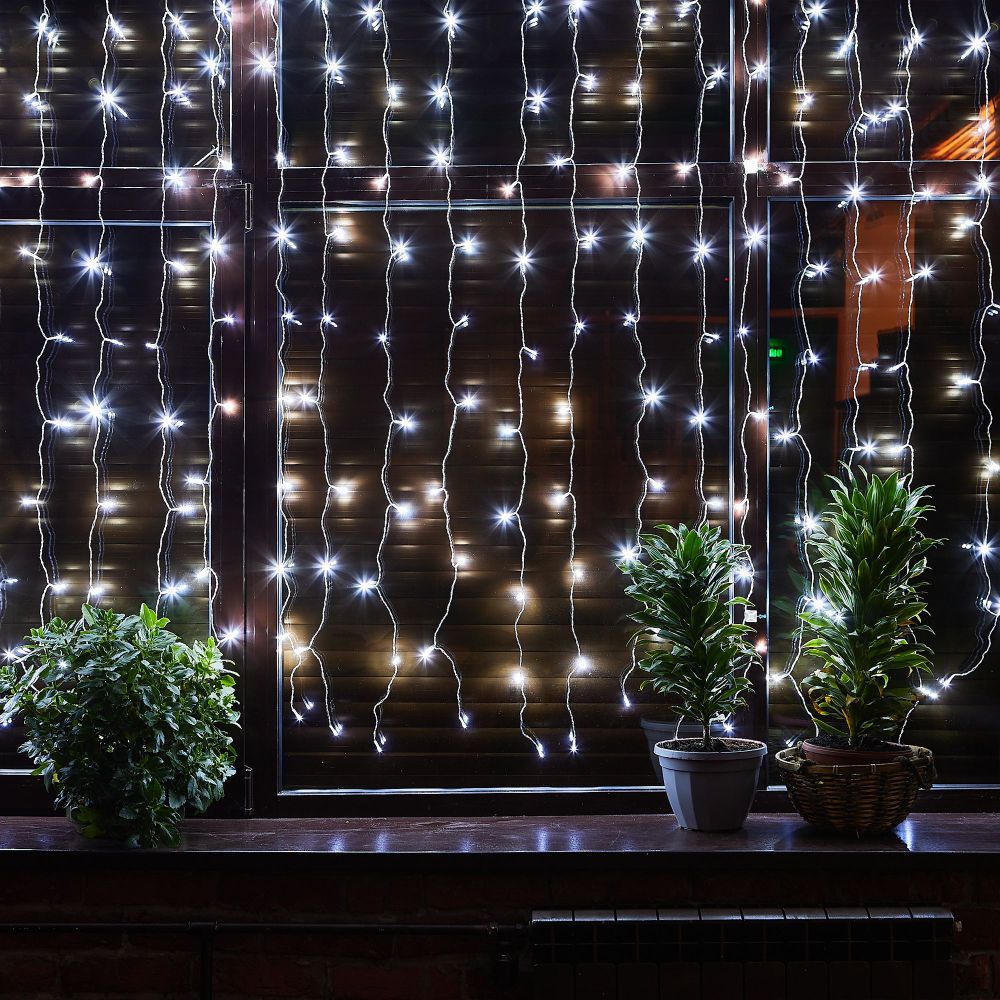 ULD-C3020-264-TTK WHITE IP44 Занавес светодиодный с эффектом мерцания. 3х2м. 264 светодиода. Белый свет. Провод прозрачный. TM Uniel