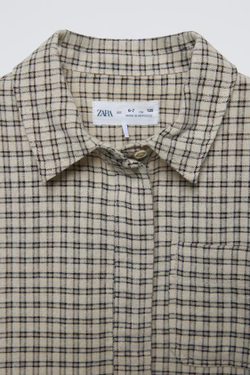ZARA РУБАШКА В КЛЕТКУ, ЭКРЮ/ЧЕРНЫЙ