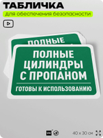 Табличка для обеспечения безопасности "Полные цилиндры с пропаном", для офиса, по охране труда для предприятия, организаций, 40х30 см, Silver Plane x Айдентика Технолоджи