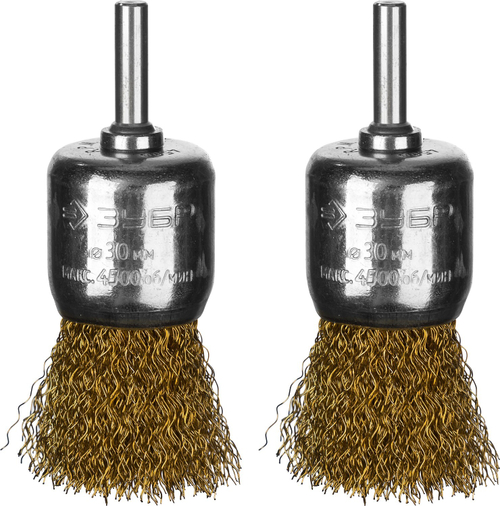 ЗУБР ″Профессионал″. Набор щеток кистевых для дрели, витая стальная латунированная проволока 0,3мм, 30мм, 2шт