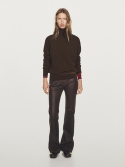 Massimo Dutti Трикотажный свитер из 100% кашемира с высоким воротником, коричневый