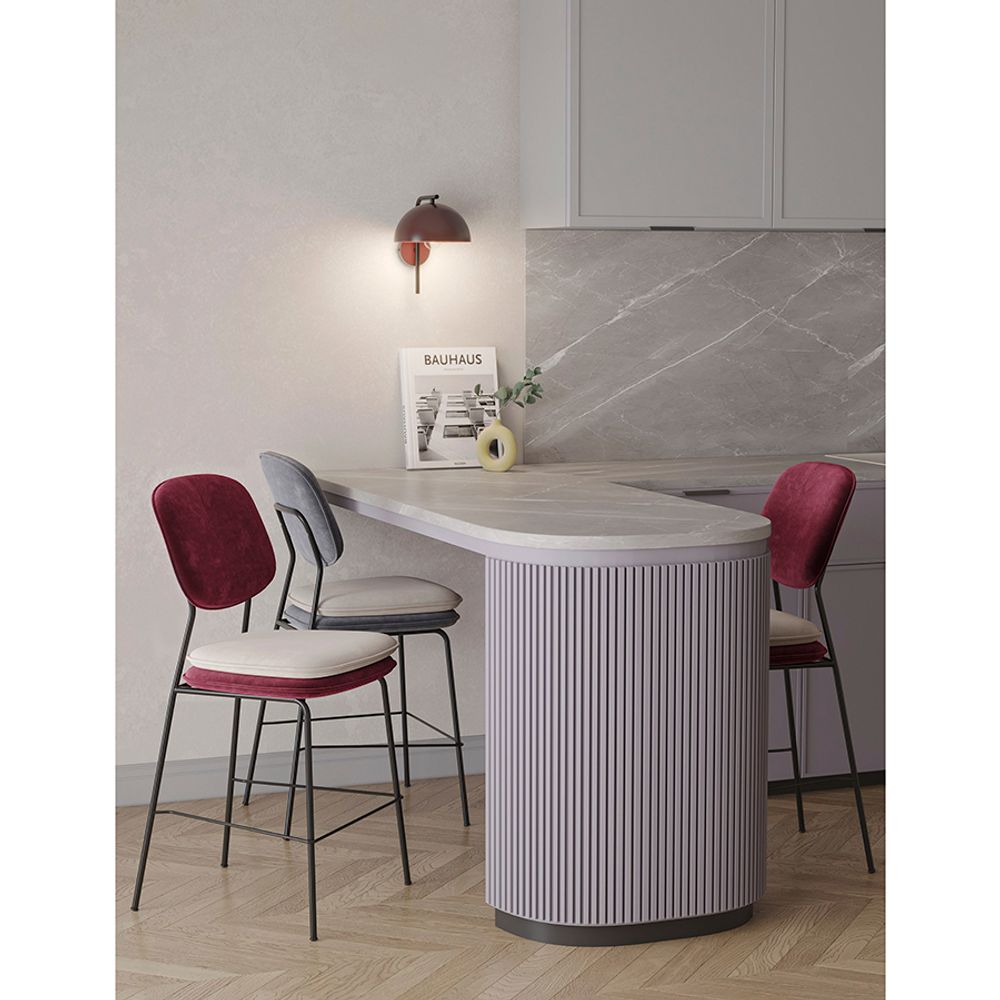 Стул полубарный с контрастным кантом Pea, велюр, темно-серый/бежевый