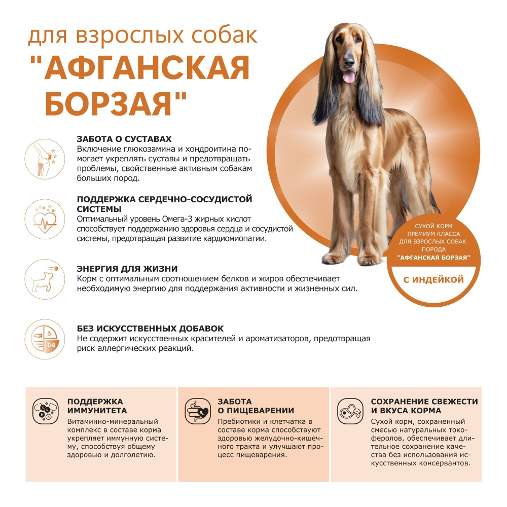 Корм сухой для взрослых собак породы Афганская борзая, премиум полнорационный комплекс, с индейкой, 12 кг, QUATTRO