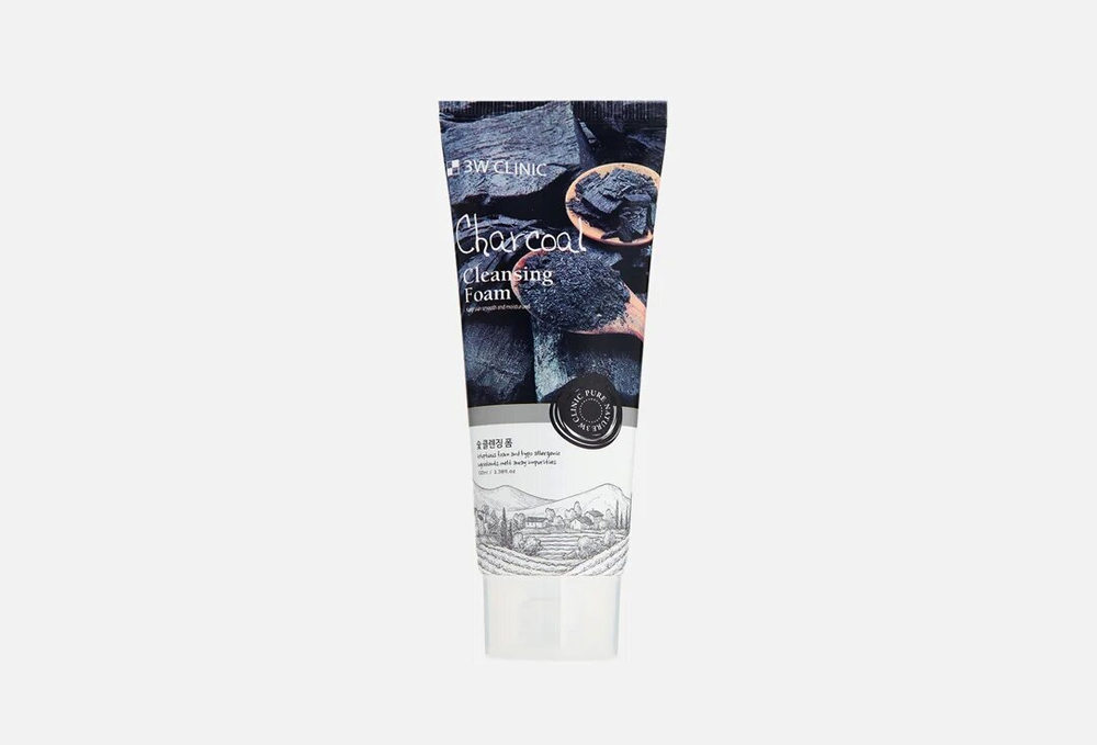 3W Clinic пенка для лица Charcoal Cleansing Foam, 100 мл, 100 г