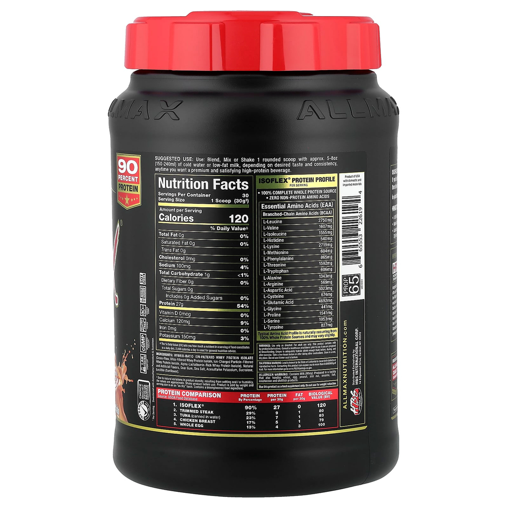 ALLMAX, ISOFLEX®, чистый изолят сывороточного протеина, карамель макиато, 2 фунта (907 г)