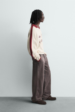 ZARA ПОЛО С ВЫШИВКОЙ В СТИЛЕ РЕТРО, ЖЕЛТОВАТО-БЕЛЫЙ