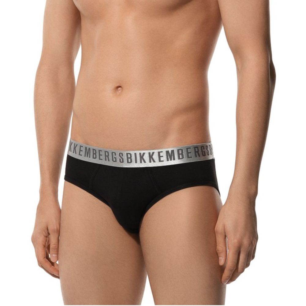 Мужские трусы брифы черные набор 2 в 1 Bikkembergs SILVER BKK1USP11BI/2