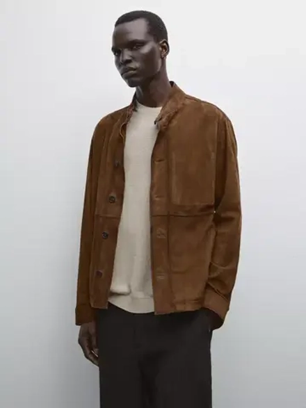 Massimo Dutti Короткая замшевая куртка, горчичный