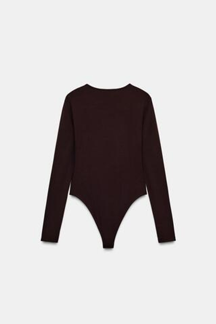 ZARA БАЗОВОЕ БОДИ ИЗ ПОЛИАМИДА, ТЕМНО-КОРИЧНЕВЫЙ