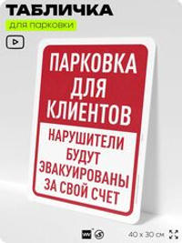 Табличка для парковки "Парковка для клиентов", для дома, офиса, организаций, 40х30 см, Silver Plane x Айдентика Технолоджи
