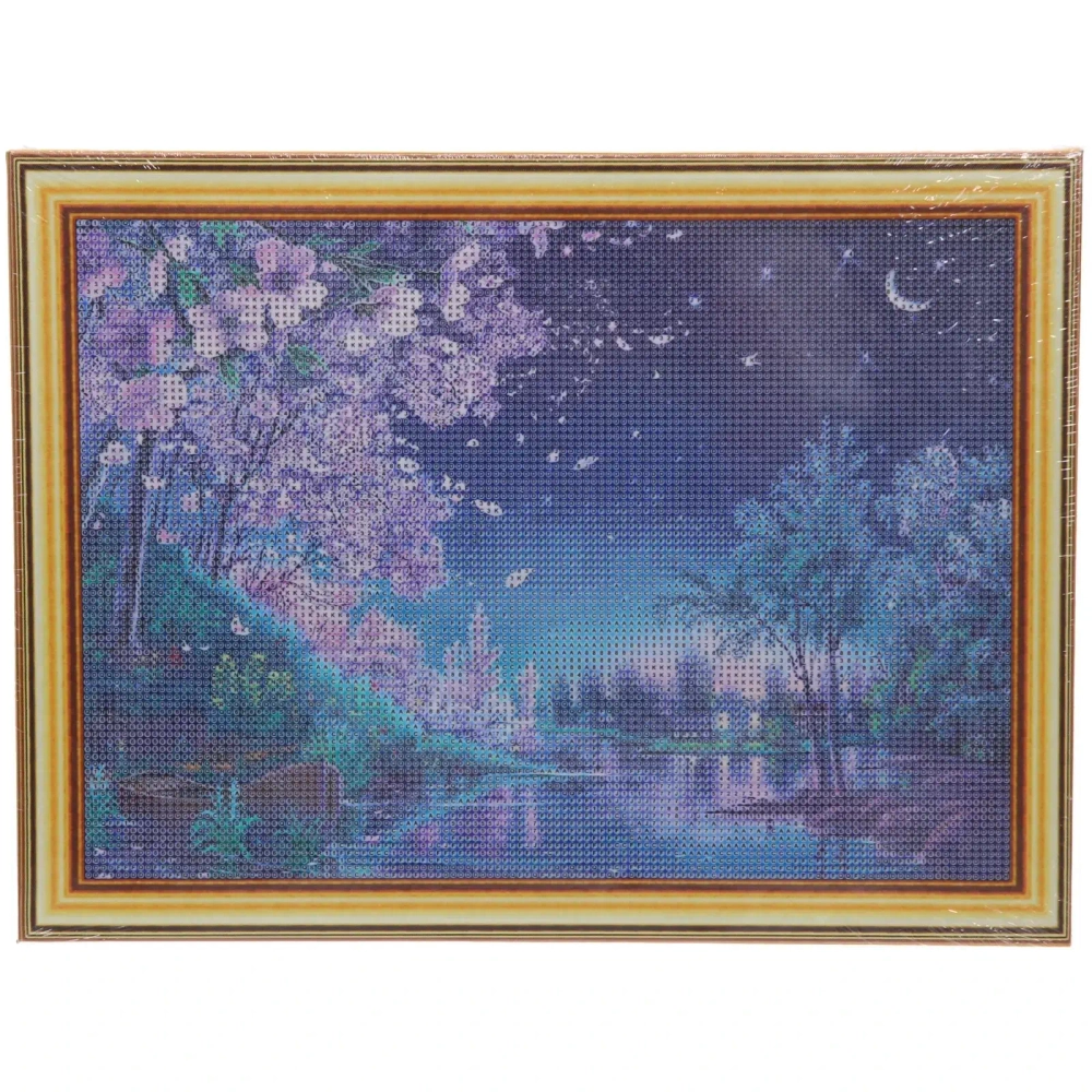 Алмазная мозаика на подрамнике с полным заполнением «МИР ЯРКИХ КРАСОК», ночная сакура, 30*40см