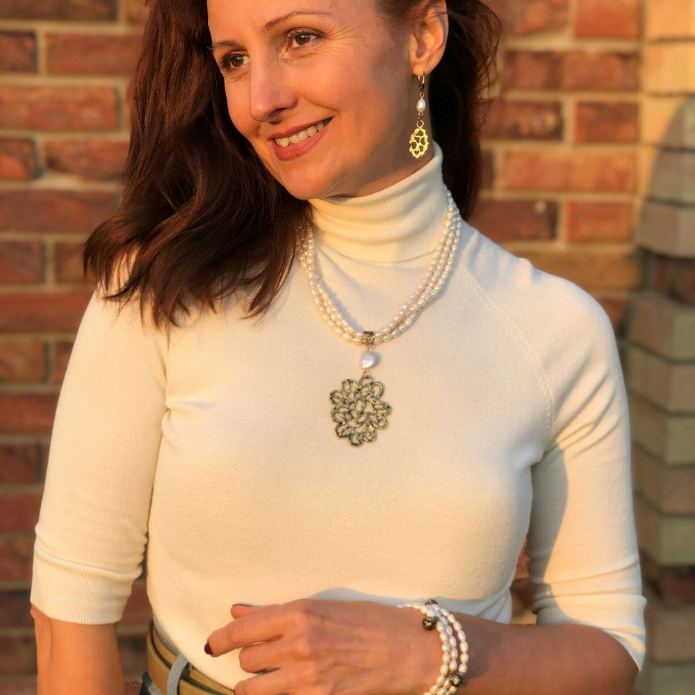 Колье - Teatrium - жемчуг рис, антик голд,элем. 5 см