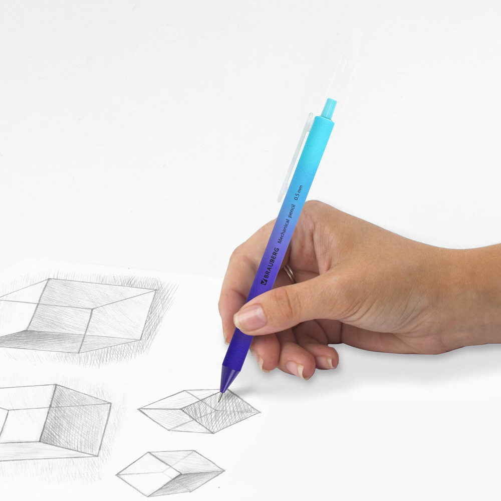 Карандаш механический 0,5 мм, BRAUBERG SOFT «Grade», HB, корпус soft-touch ассорти, 24 штуки.