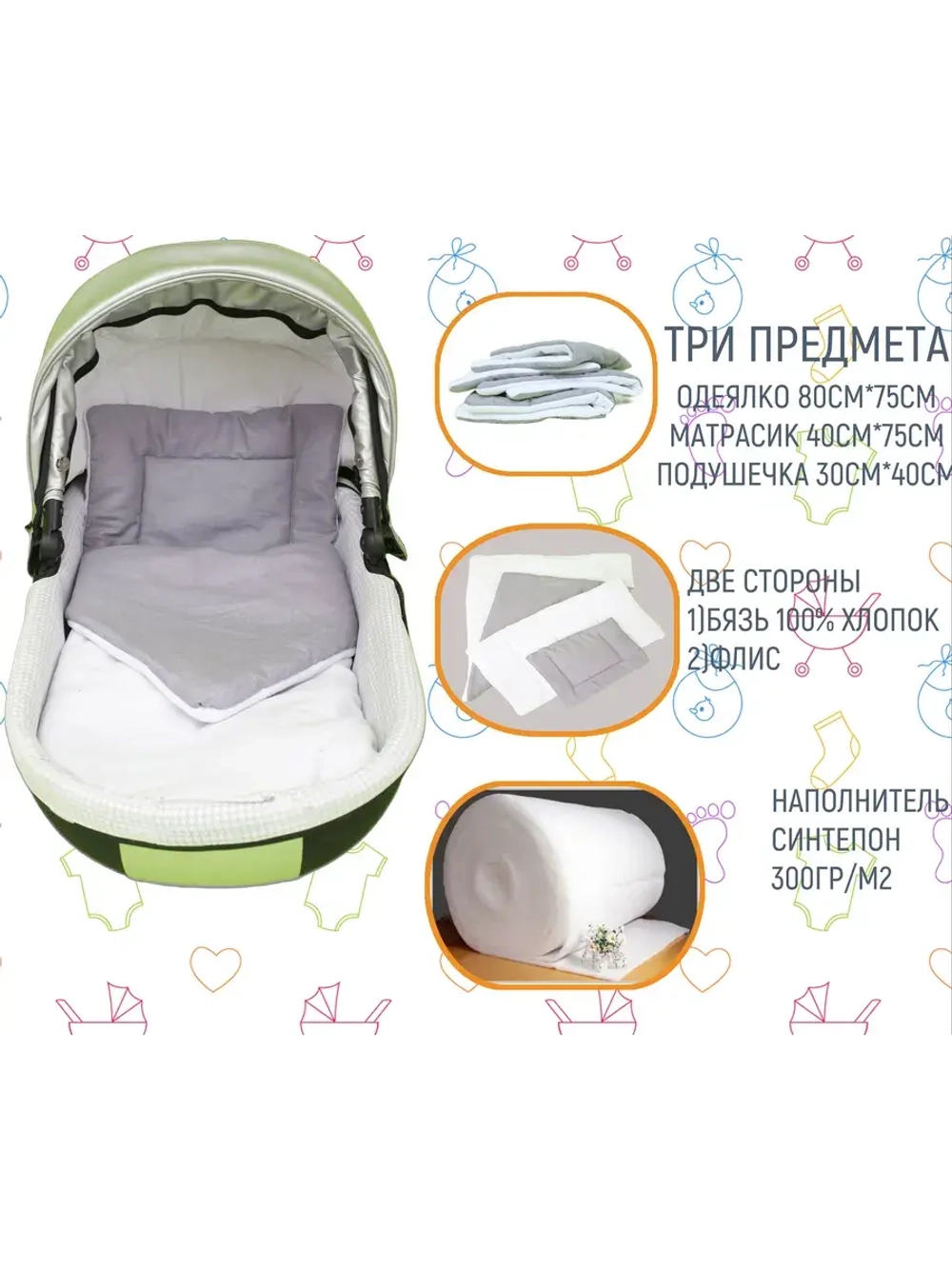 Комплект в коляску на флисе для новорожденных