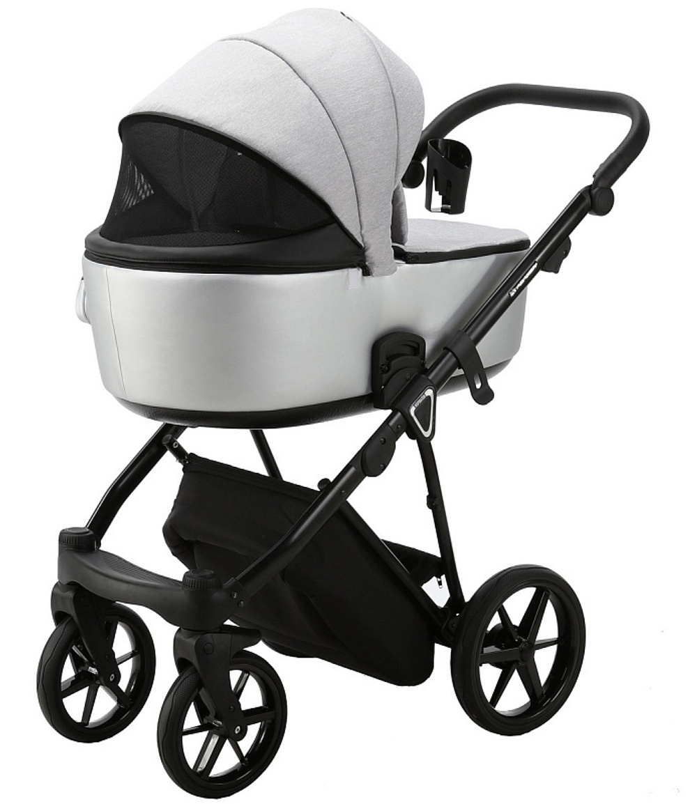 Детская коляска Adamex Porto 2 в 1 PO-PS89 (СВ.СЕРЫЙ+СЕРЕБРИСТАЯ КОЖА)