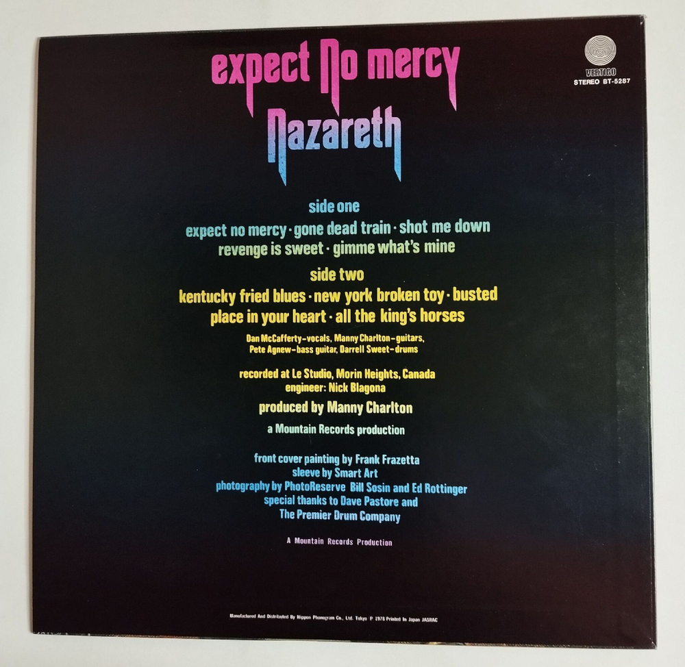 Винтажная виниловая пластинка LP Nazareth Expect No Mercy (Japan 1978) (No Obi)