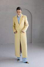 Пальто из смесовой шерсти приталенное макси лимонное