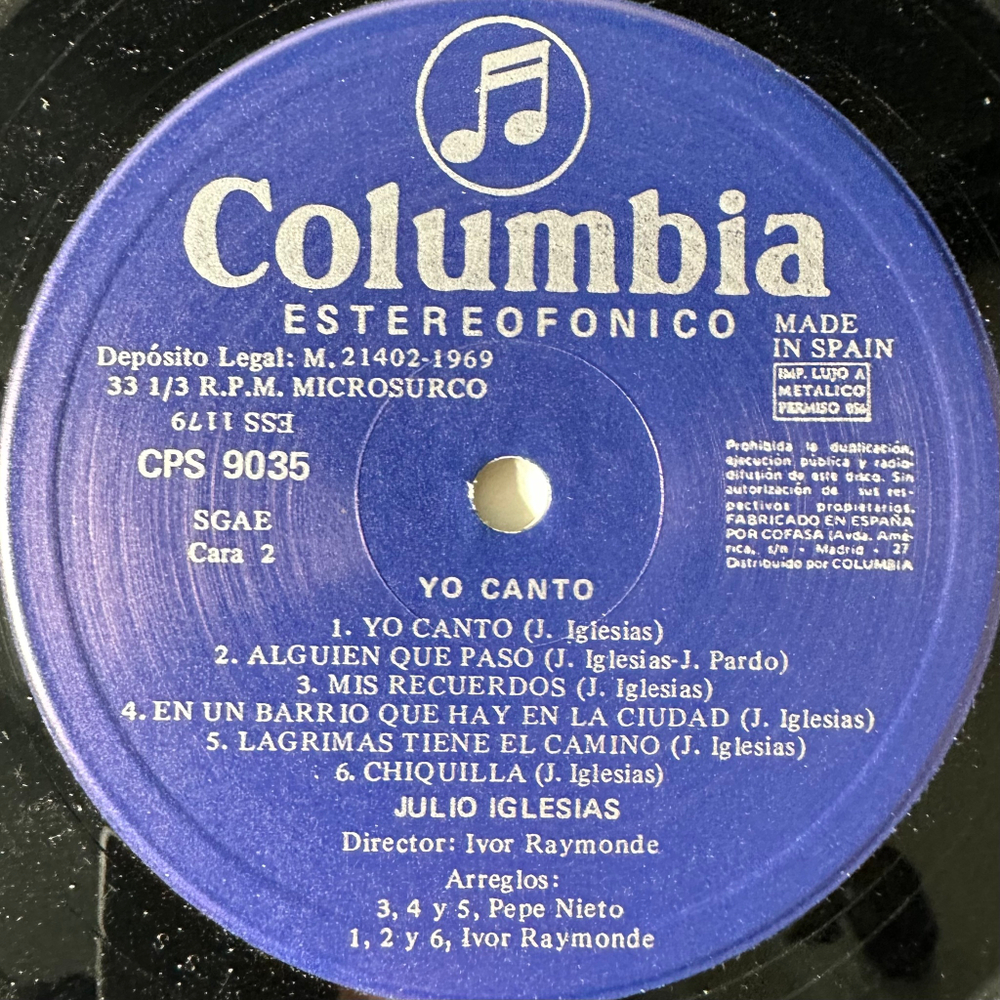 Julio Iglesias ‎– Yo Canto (Испания 1978г.)