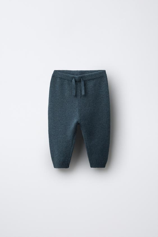 ZARA ТРИКОТАЖНЫЕ БРЮКИ С ВЫШИВКОЙ СОБАЧКИ, ГЛУБОКИЙ СИНИЙ