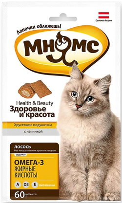 Мнямс подушечки для кошек "здоровье и красота" Лосось 60г.