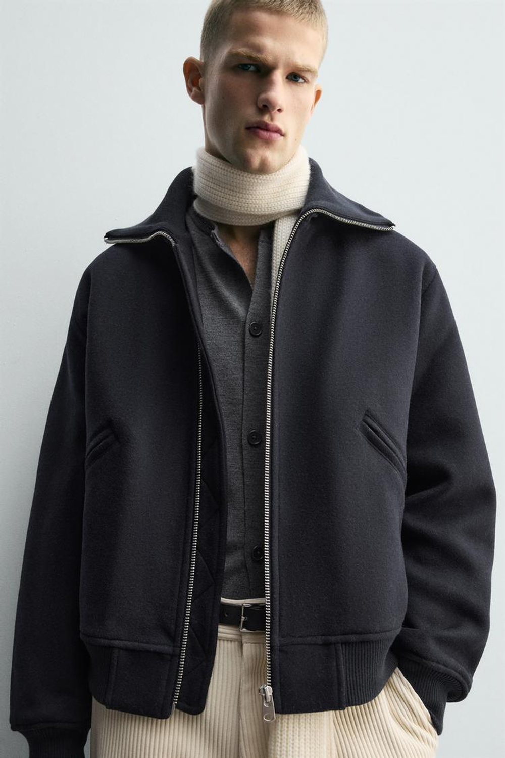 ZARA СТЕГАНАЯ КУРТКА С ВОРОТНИКОМ В РУБЧИК, МОРСКОЙ СИНИЙ