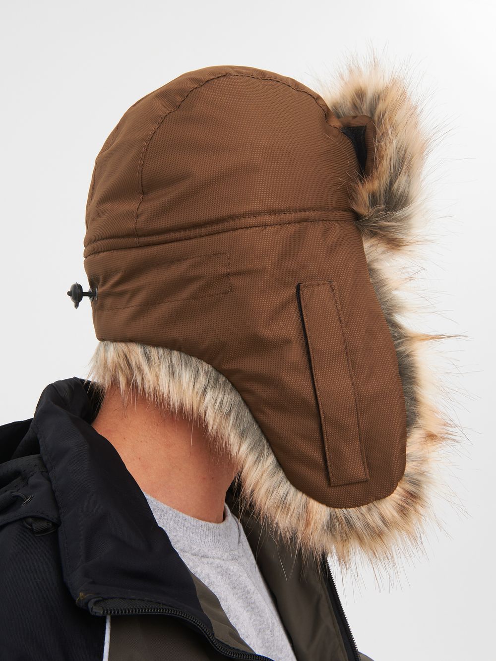 Шапка ушанка с маской Евро Енот ткань Taslan цвет Коричневый