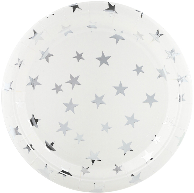 Тарелки 18см (мал) Серебристые звезды, Белый/Серебро, Металлик, 6 шт.