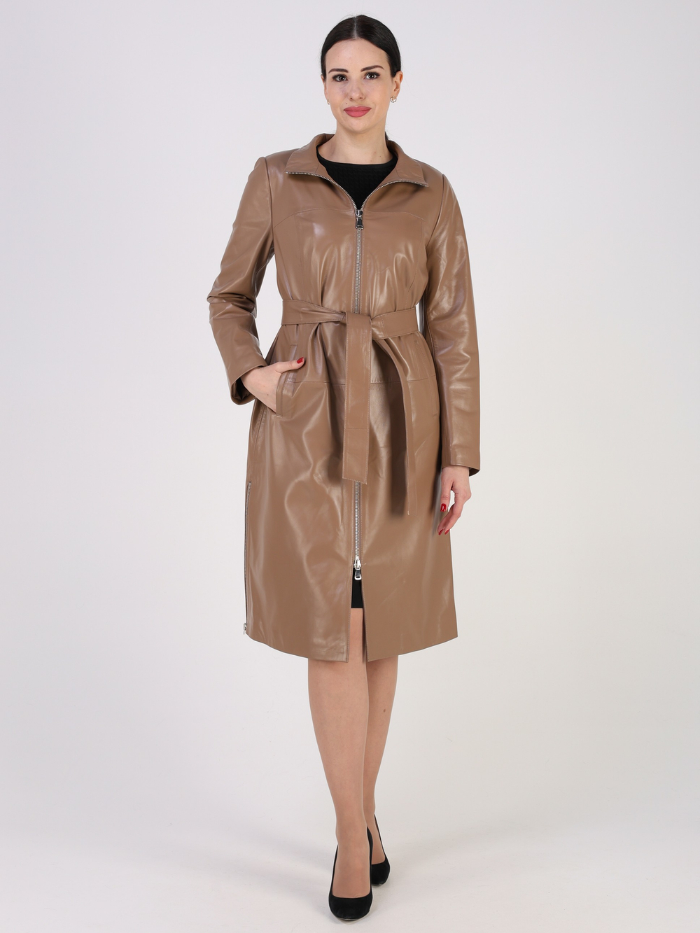 Кожаный плащ длинный натуральный пальто