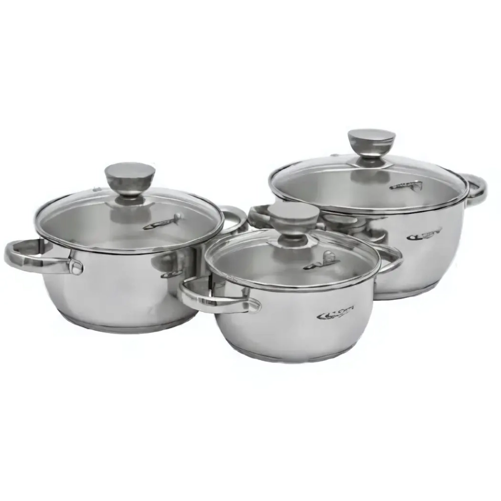 КТ05-А Набор кастрюль 6пр 1,5л/2л/3л нерж сталь АНТЕЯ КАТУНЬ (1/2)