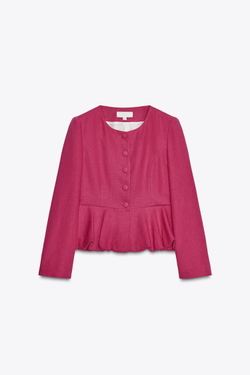 ZARA БЛЕЙЗЕР ИЗ ЛЬНА, ЦВЕТ ФУКСИИ