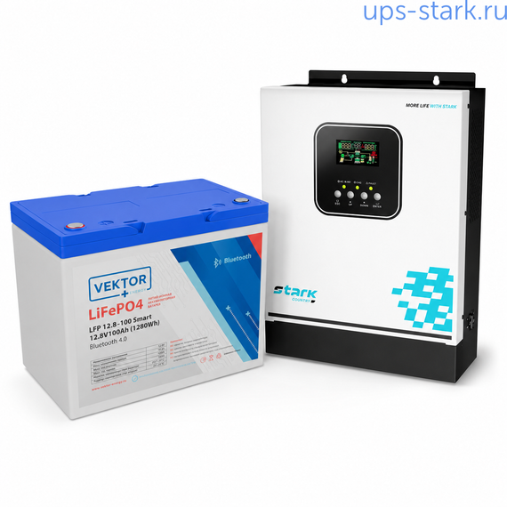 Комплект ИБП Stark 2000 INV MAX + литиевый АКБ Vektor LFP 12,8-100 Smart, 100 Ач