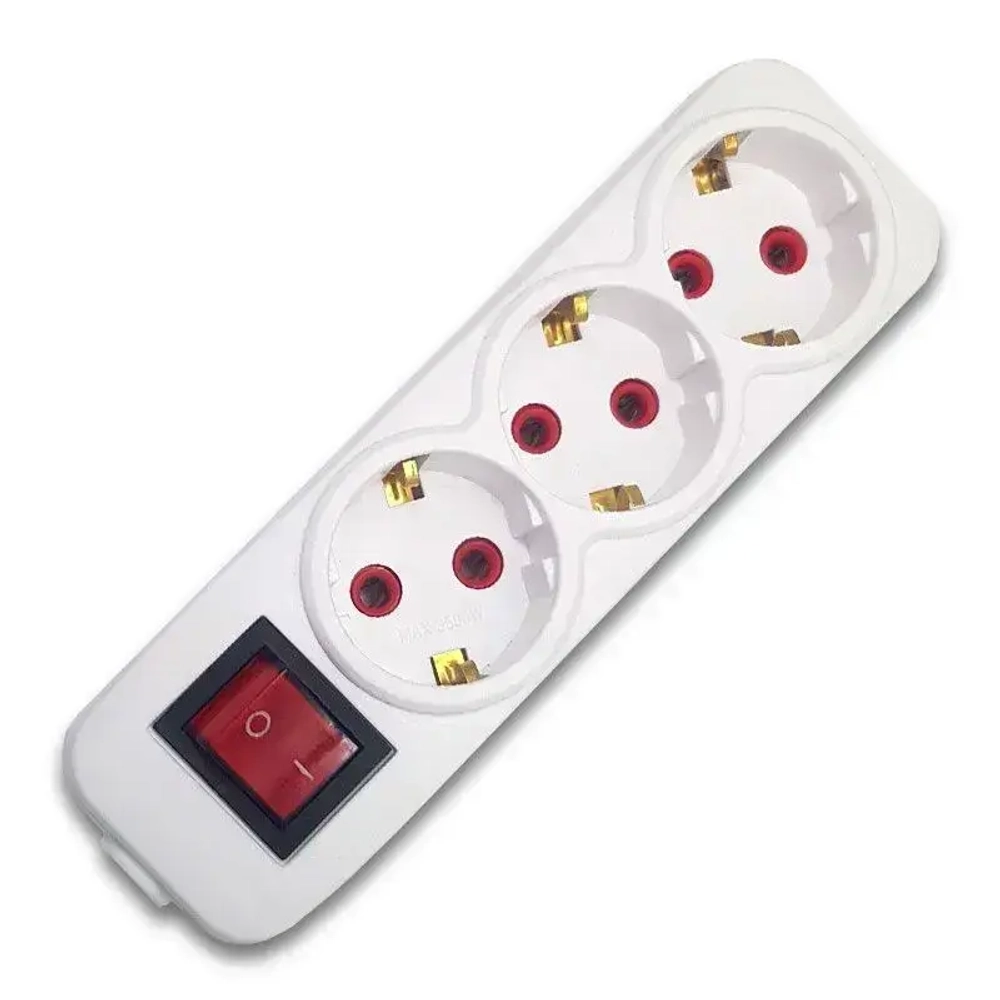 Колодка удлинителя на 3 розетки 16А 250В, с выключателем, заземлением