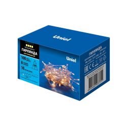 ULD-S1000-100-DTA WARM WHITE IP20 Гирлянда светодиодная. 10м. 100 светодиодов. Теплый белый свет. Провод прозрачный. ТМ Uniel