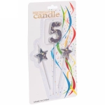 Свеча для торта Цифра Звёздное сияние «5» 16 см (набор 3шт), серебро