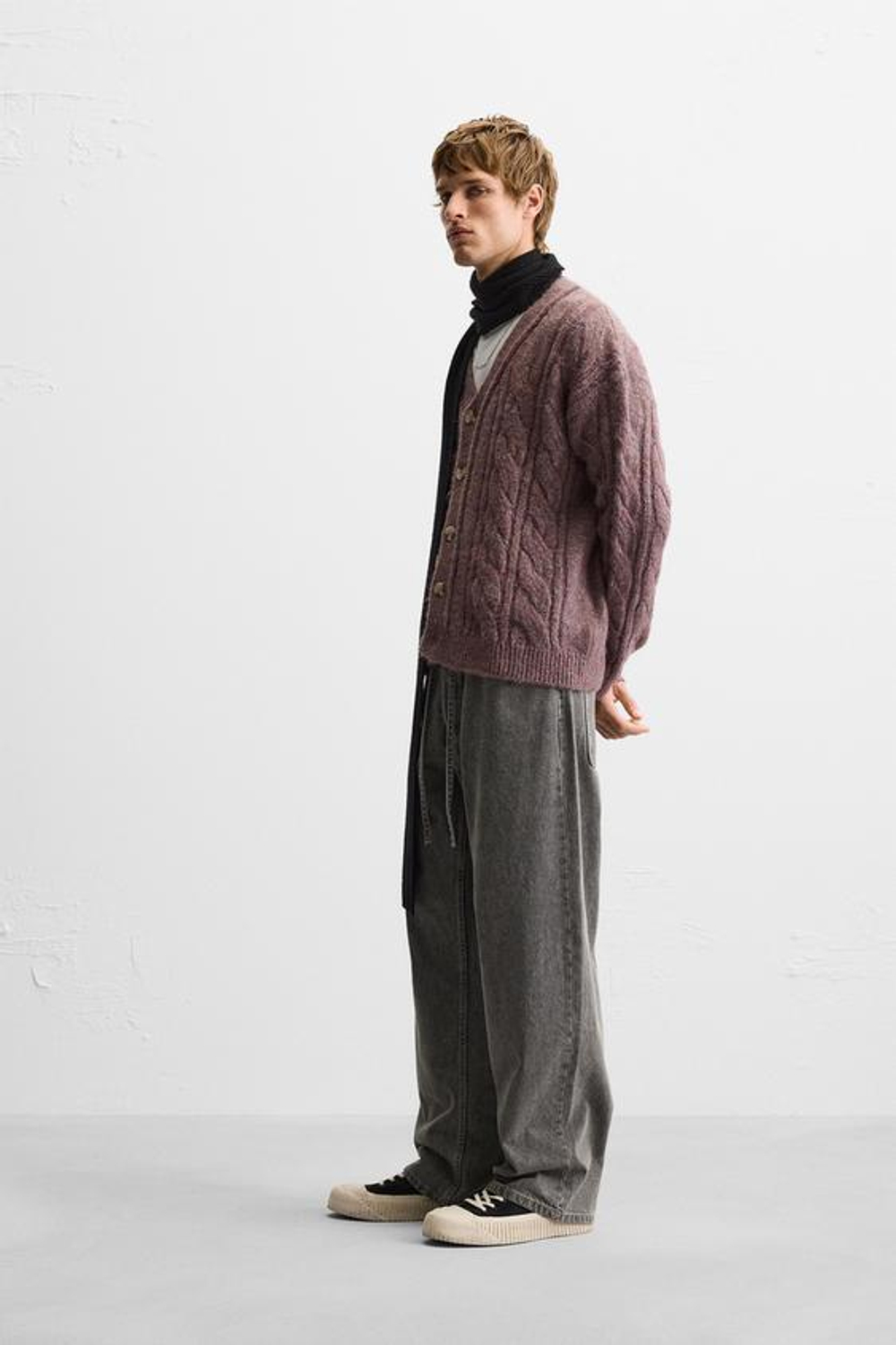 ZARA КАРДИГАН С УЗОРОМ «КОСЫ», ЦВЕТ МАЛЬВЫ