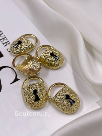 Пришивной элемент Скиапар. "Замок" золотистый с черной эмалью