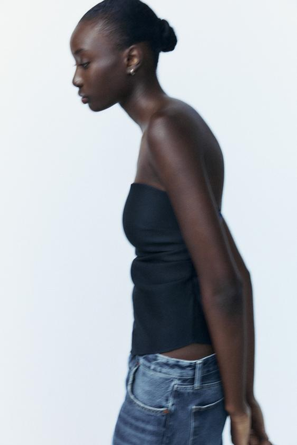 ZARA ПЛИССИРОВАННЫЙ ТОП АСИММЕТРИЧНОГО КРОЯ, МОРСКОЙ СИНИЙ