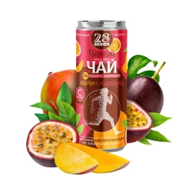 Черный чай «Колд брю» Манго и Маракуйя 28SEEDS в банке с тропическими фруктами