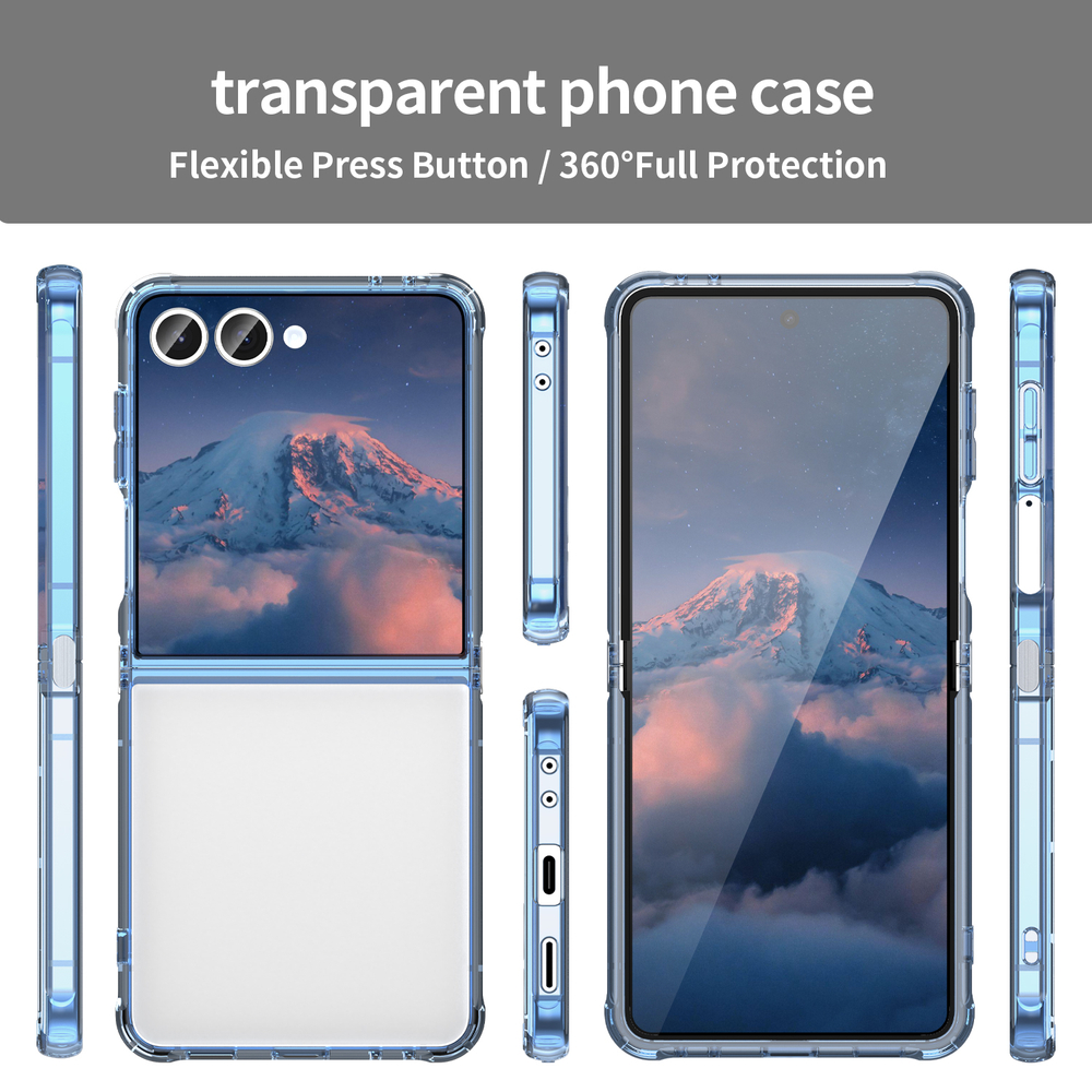 Чехол прозрачный для Samsung Galaxy Z Flip 7, мягкие усиленные боковые рамки синего цвета