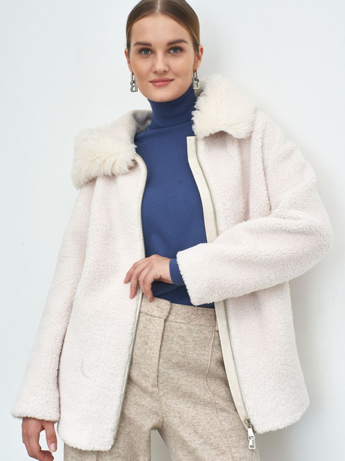 Шуба с капюшоном, жемчужная, Северина
