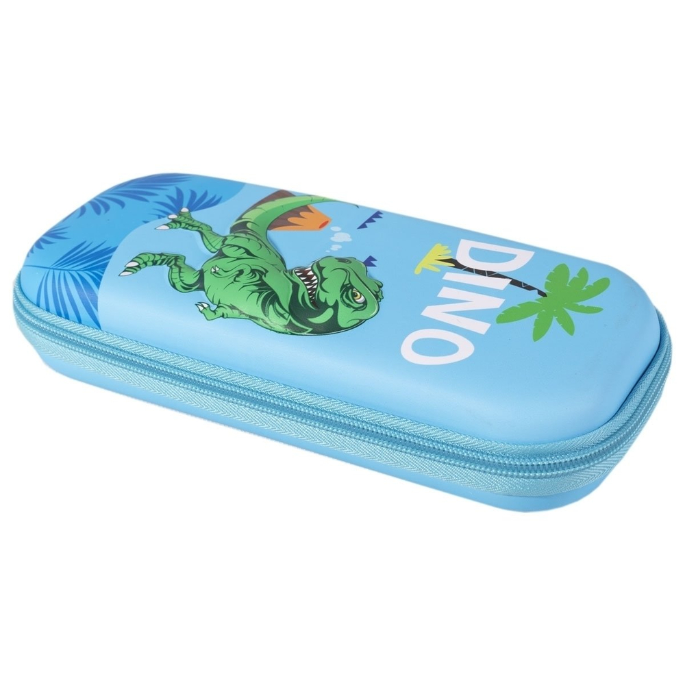 Пенал EVA Alingar, 1 отделение 1 откидная планка, карман сетка, молния, объемный рисунок, 95 х 220 мм, "Динозавры" (крас,голуб, бирюз)