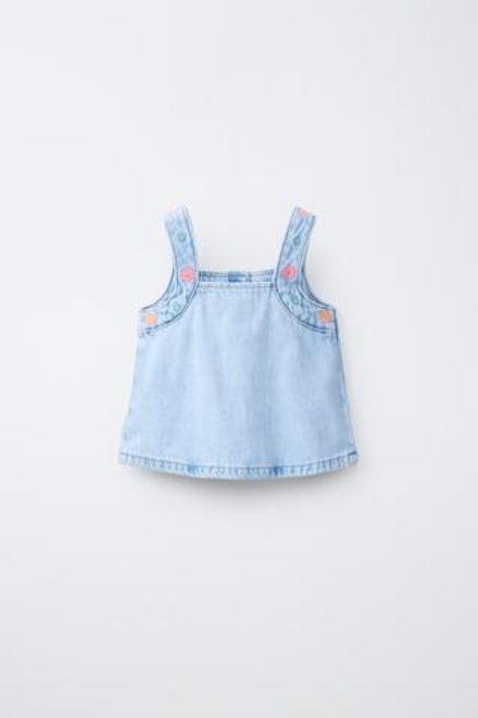 ZARA ДЖИНСОВЫЙ ТОП С ВЫШИВКОЙ, СИНИЙ