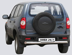Защита заднего бампера «Труба с проступью люкс» (Ø=76 мм), Chevrolet Niva (03.2009 -)/Lada Niva (07.2020 -) (нержавеющая сталь)