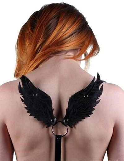 Черная кожаная портупея «Крылья» (Размер: S-M) (Цвет: черный)