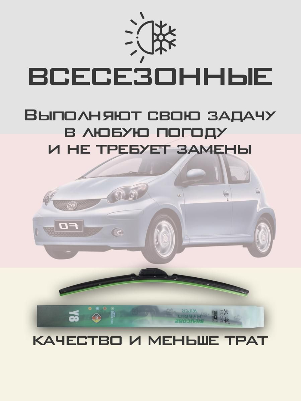 Щетки стеклоочистителя HUOYE Y8 600/ мм на BYD F0 | Hook/J-Hook