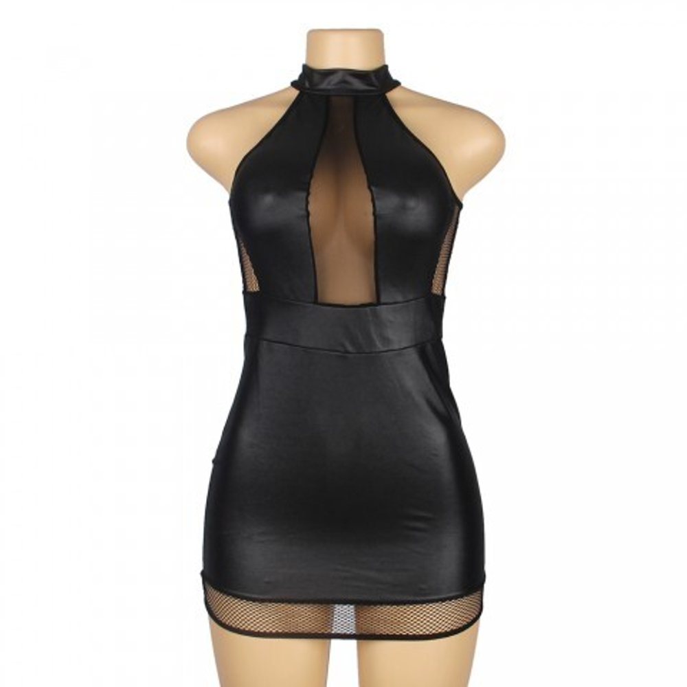 Кожаное платье Ohyeah с сетчатыми вставками, XL-2XL