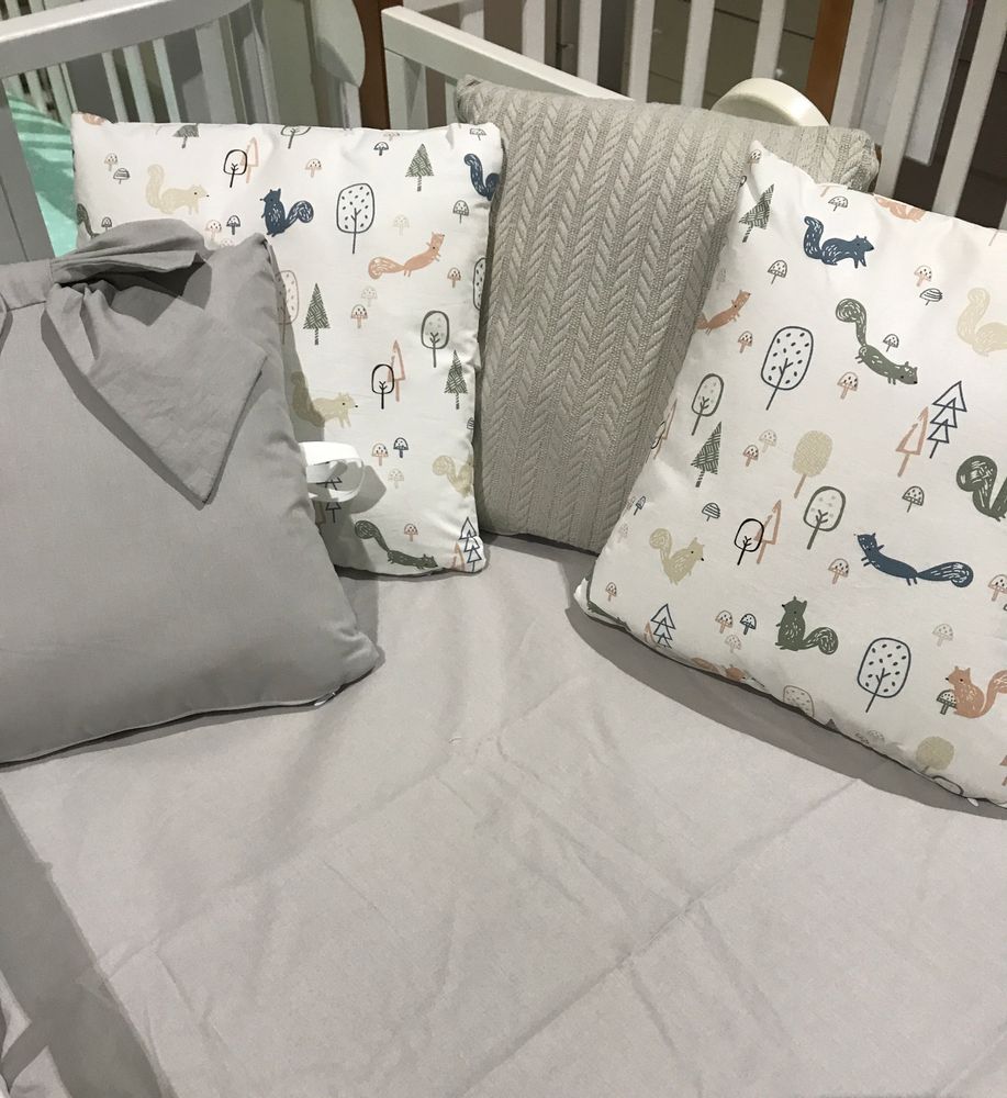 Комплект в кроватку 17 предметов &quot;Лес&quot; серый, Пике/Ранфорс
