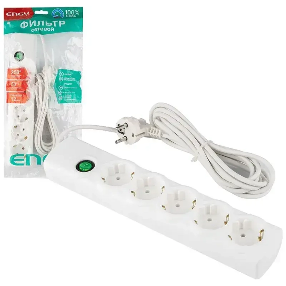 Сетевой фильтр ENGY Сеть-2 3мроз. (ПВС 3*0,75) белый