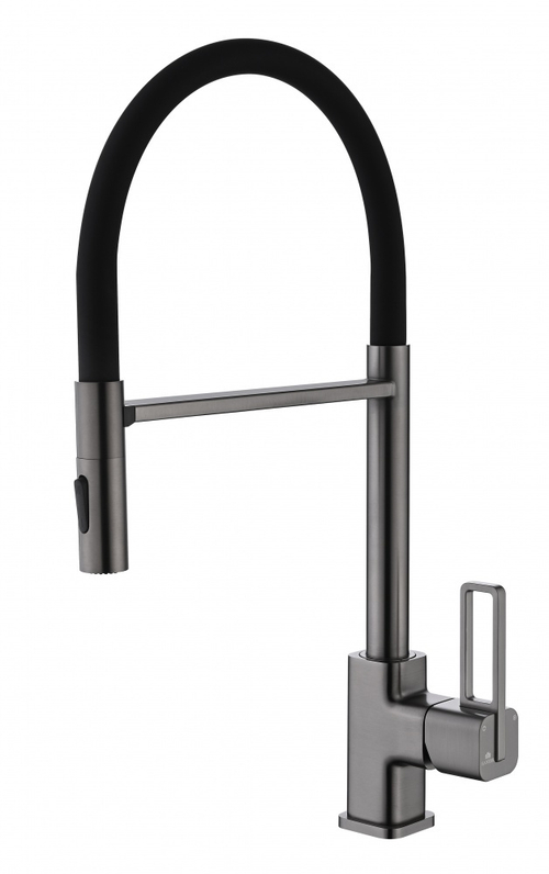 12127-QC Смеситель для кухни с гиб. МАГНИТ. изливом (ГРАФИТ+ЧЕР.) GANZER (10/1шт)