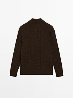 Massimo Dutti Свитер из 100% кашемира с воротником поло, шоколадный